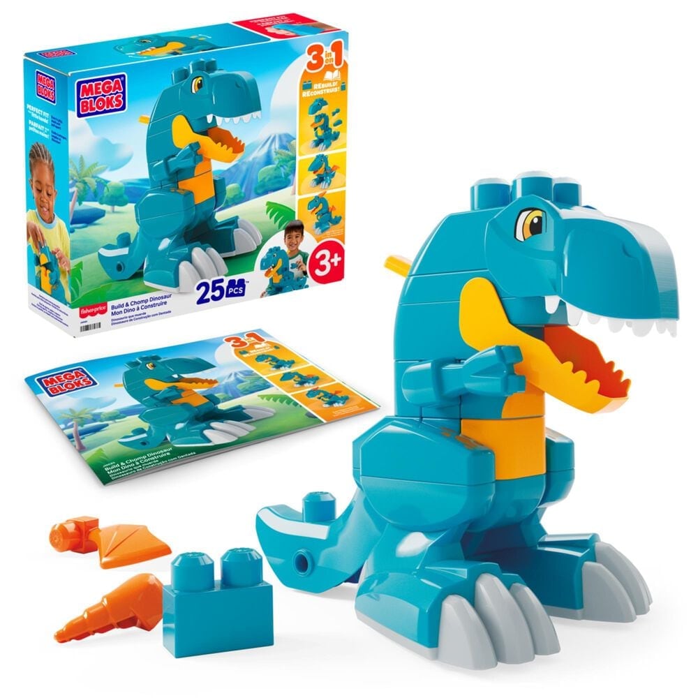 Mega Bloks Chomp Dinosaur T-Rex Building Set with Rolling Wheels, , large