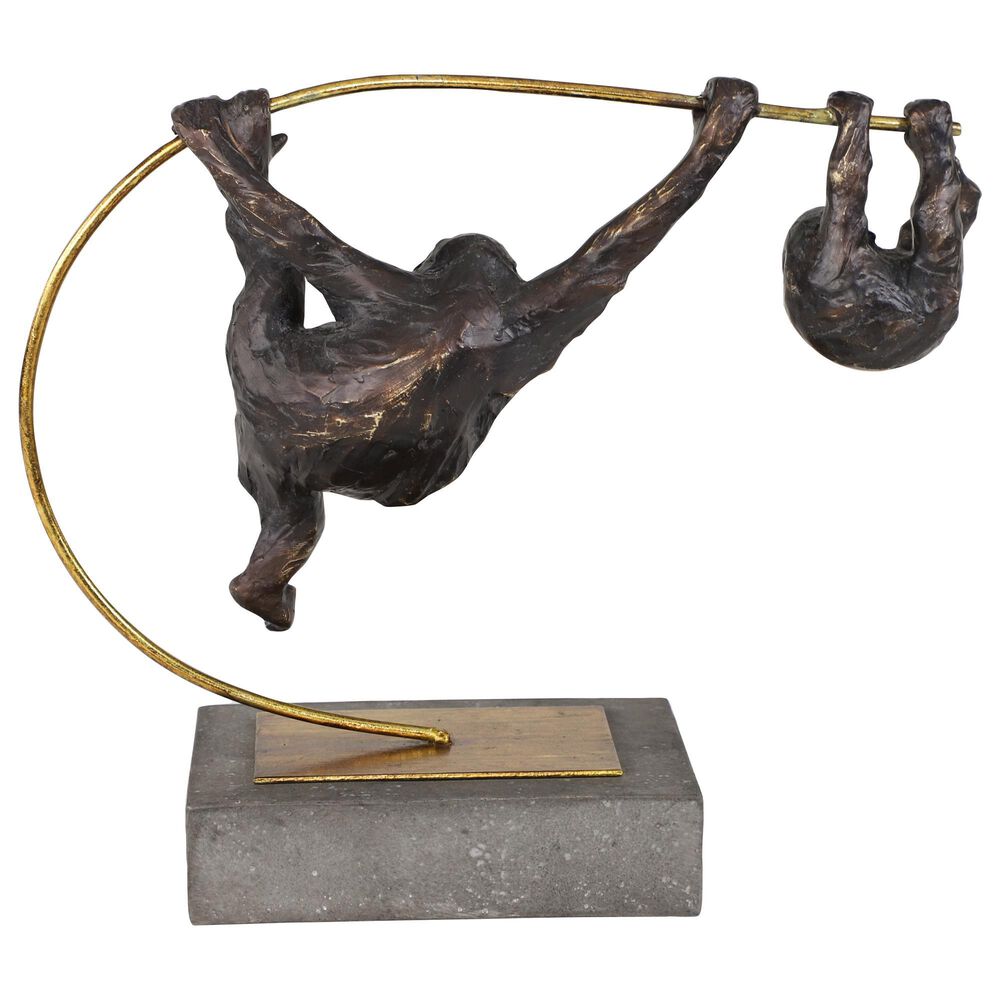 Maple and Jade 15&quot; Resin Ape Sculpture in Blackish-Brown, Gold and Dark Gray, , large
