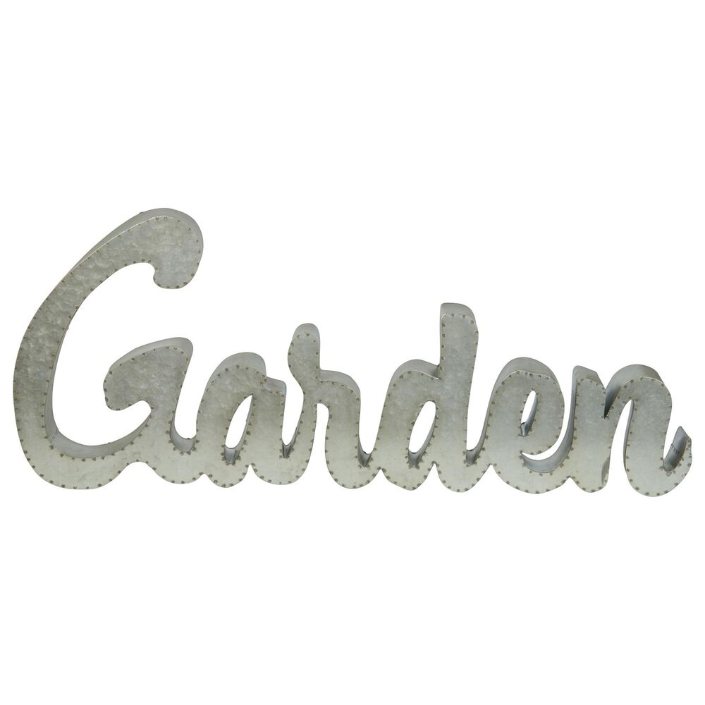 VIP Home and Garden "Garden" 38" x 17" Metal Word Art Sign in Gray, , large