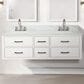 Lexora Home Castor 60" Double Bathroom Vanity in White with 2 cm White Carrara Marble Top and Rectangular Sinks, , large