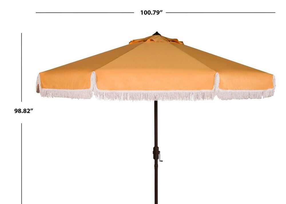 Safavieh Milan Fringe 9Ft Crank Yellow and White Outdoor Push Button Tilt Umbrella, , large