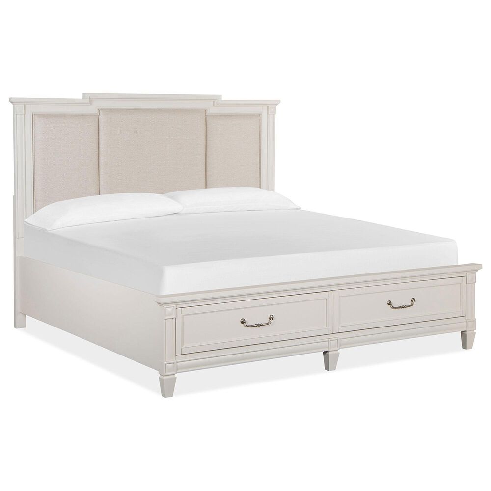 Nicolette Home Willowbrook King Storage Bed with Upholstered Headboard with Two Nightstands in Egg Shell White, , large