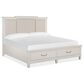 Nicolette Home Willowbrook King Storage Bed with Upholstered Headboard with Two Nightstands in Egg Shell White, , large