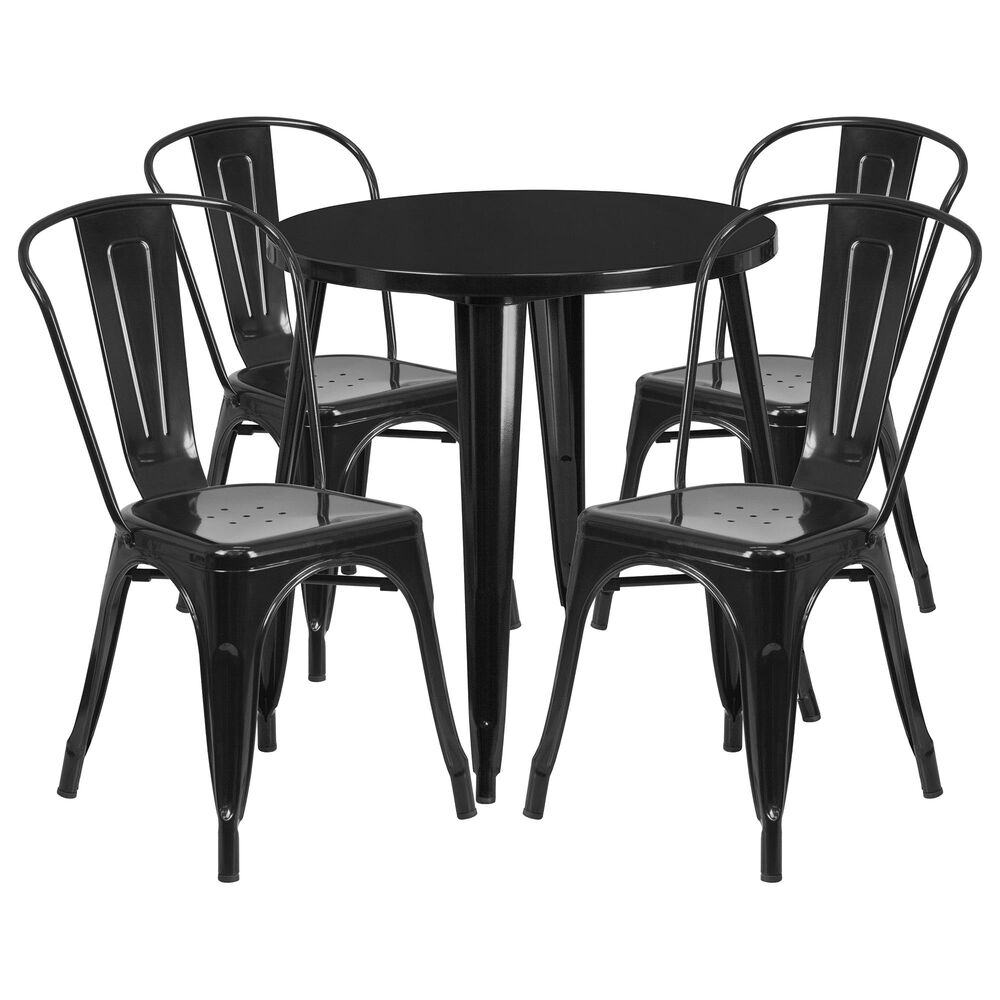 Flash Furniture 5Piece Metal Bistro Table Set in Black NFM