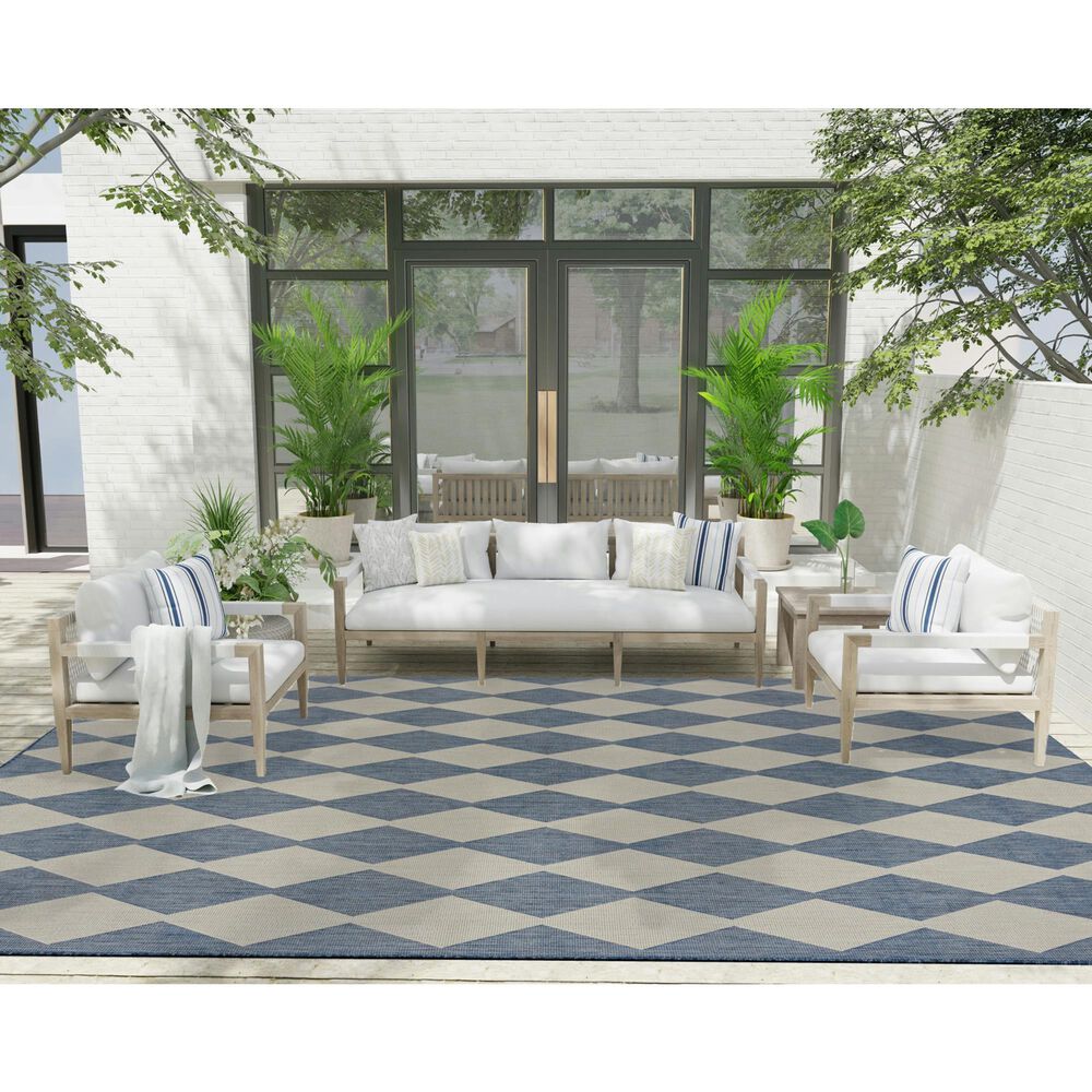 Nourison Positano Geometric Navy Blue 9&#39; x 12&#39; Indoor/Outdoor Area Rug, , large