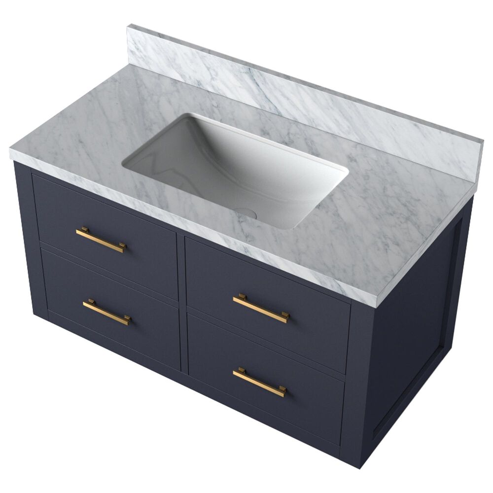 Lexora Home Castor 36&quot; Single Bathroom Vanity in Blue with 2 cm White Carrara Marble Top and Rectangular Sink, , large