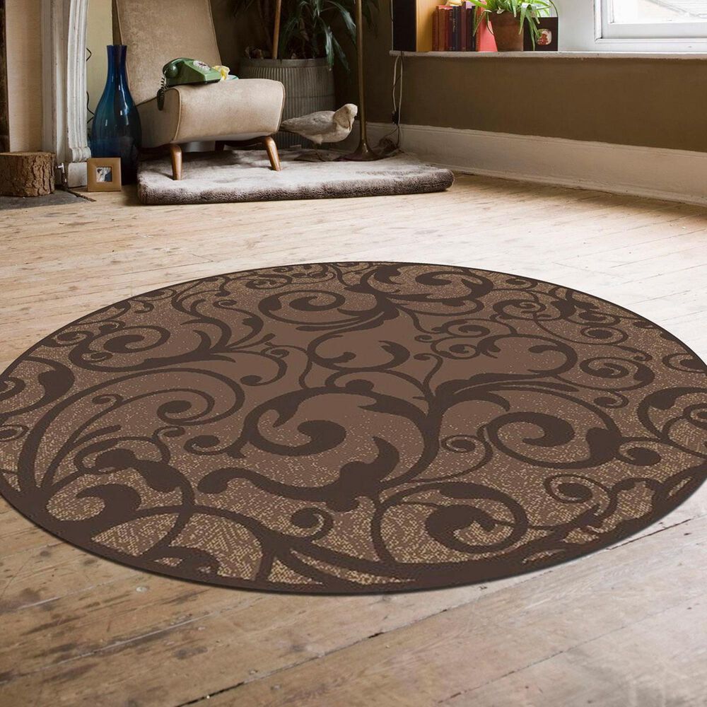 Radici USA Pisa 1845 7'10" Round Brown Area Rug, , large