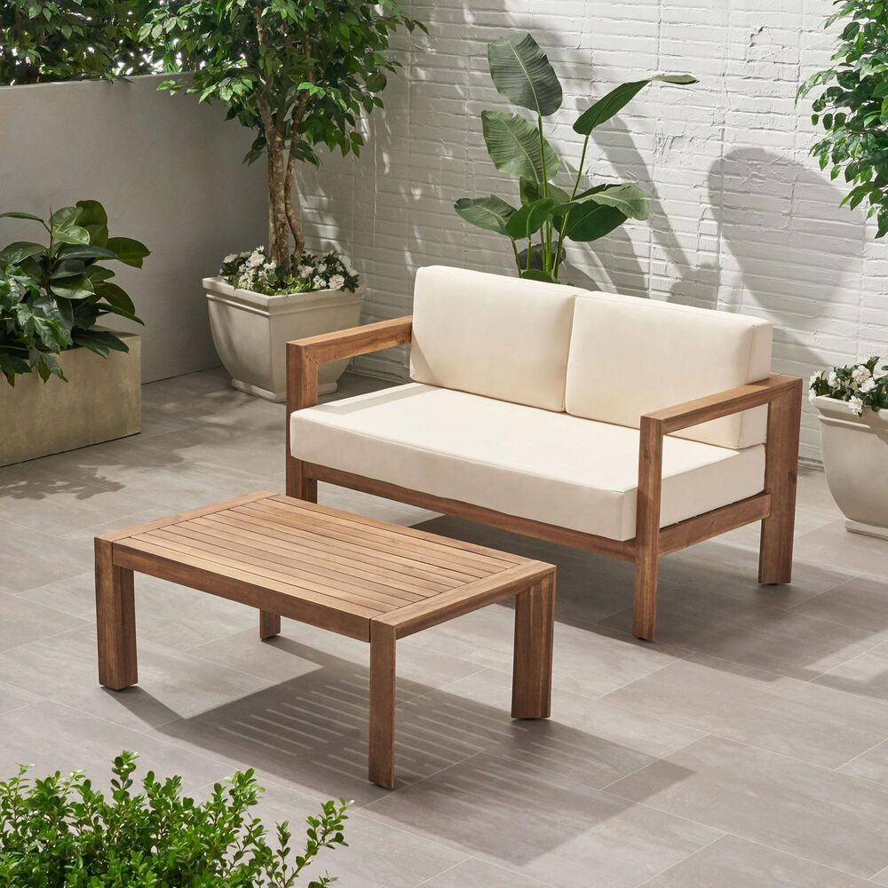 Hearth and Haven Genser 2-Piece Patio Conversation Set with Beige Cushion in Brown, , large