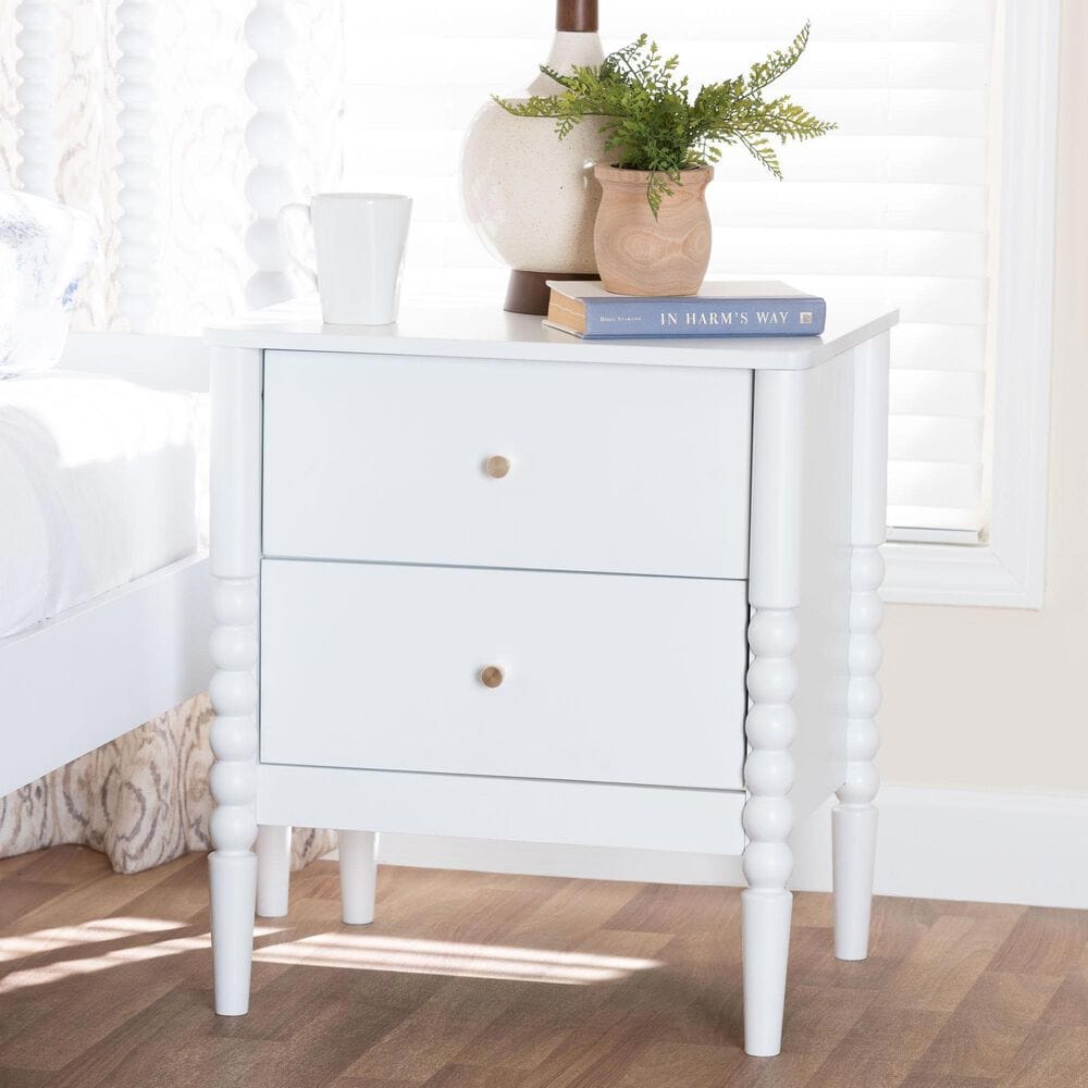 Baxton Studio Lucera 2-Drawer Bobbin Nightstand in White, , large