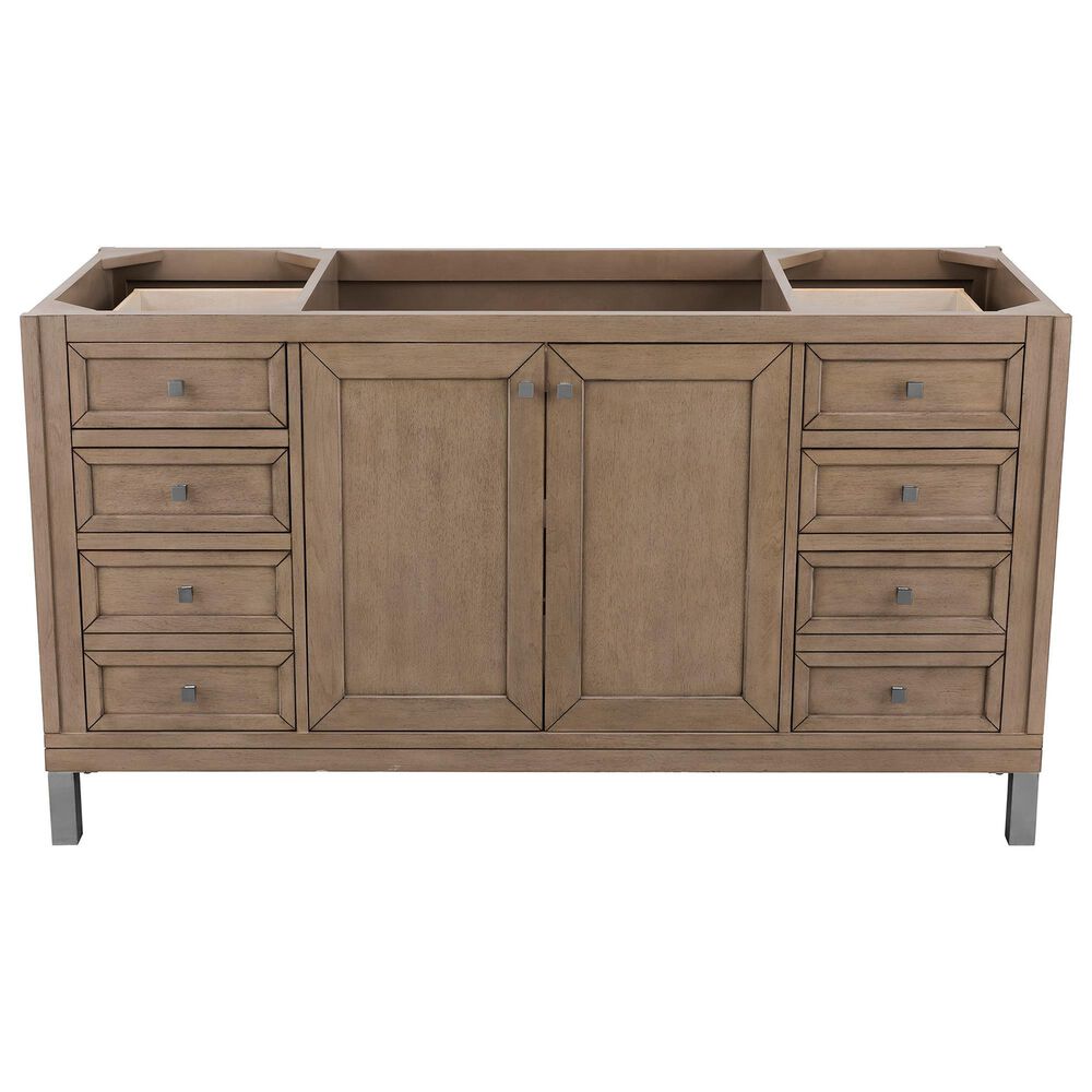 James Martin Vanities Chicago 60&quot; Single Bathroom Vanity in Whitewashed Walnut with 3 cm Parisien Bleu Quartz Top and Rectangular Sink, , large