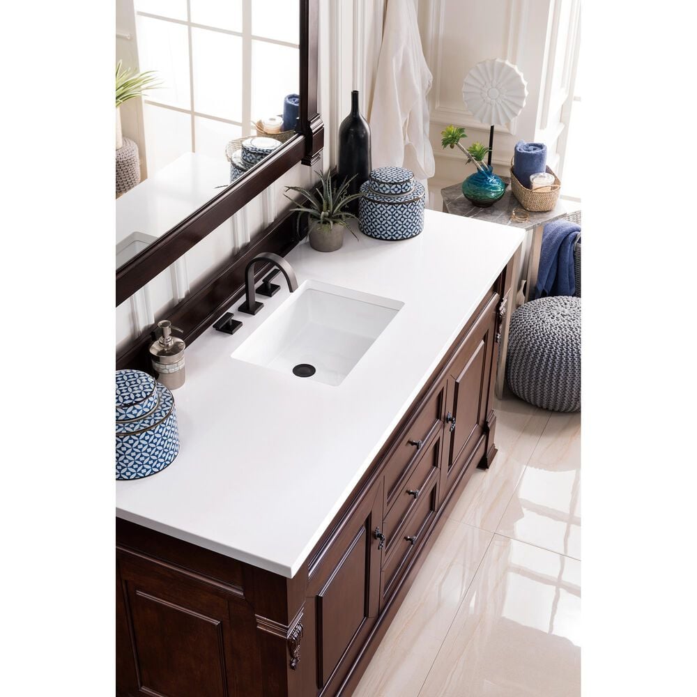 James Martin Vanities Brookfield 60&quot; Single Bathroom Vanity in Burnished Mahogany with 3 cm White Zeus Quartz Top and Rectangular Sink, , large