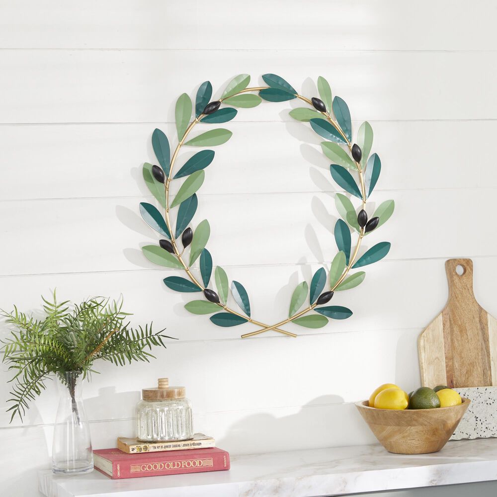 Maple and Jade 22&quot; x 22&quot; Coastal Leaves Wall Decor in Green and Gold, , large
