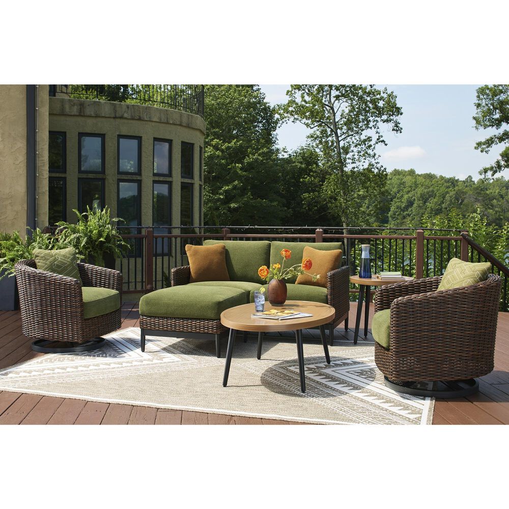 Ashley Horizon Hall Patio Oval Cocktail Table in Brown and Black, , large
