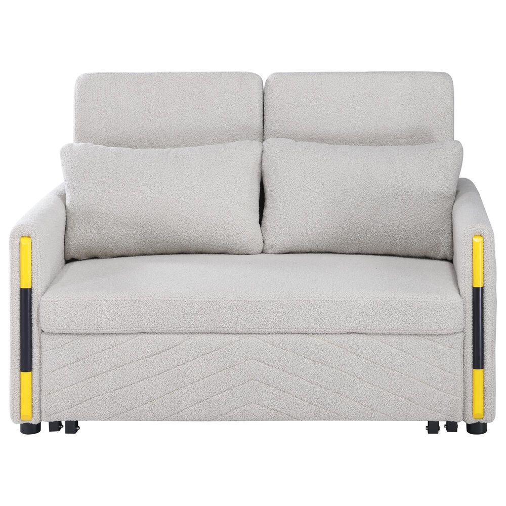 HOMLUX 55.5" Stationary Teddy Dual-Pull Sleeper Loveseat with Side Pockets in Beige Velvet, , large