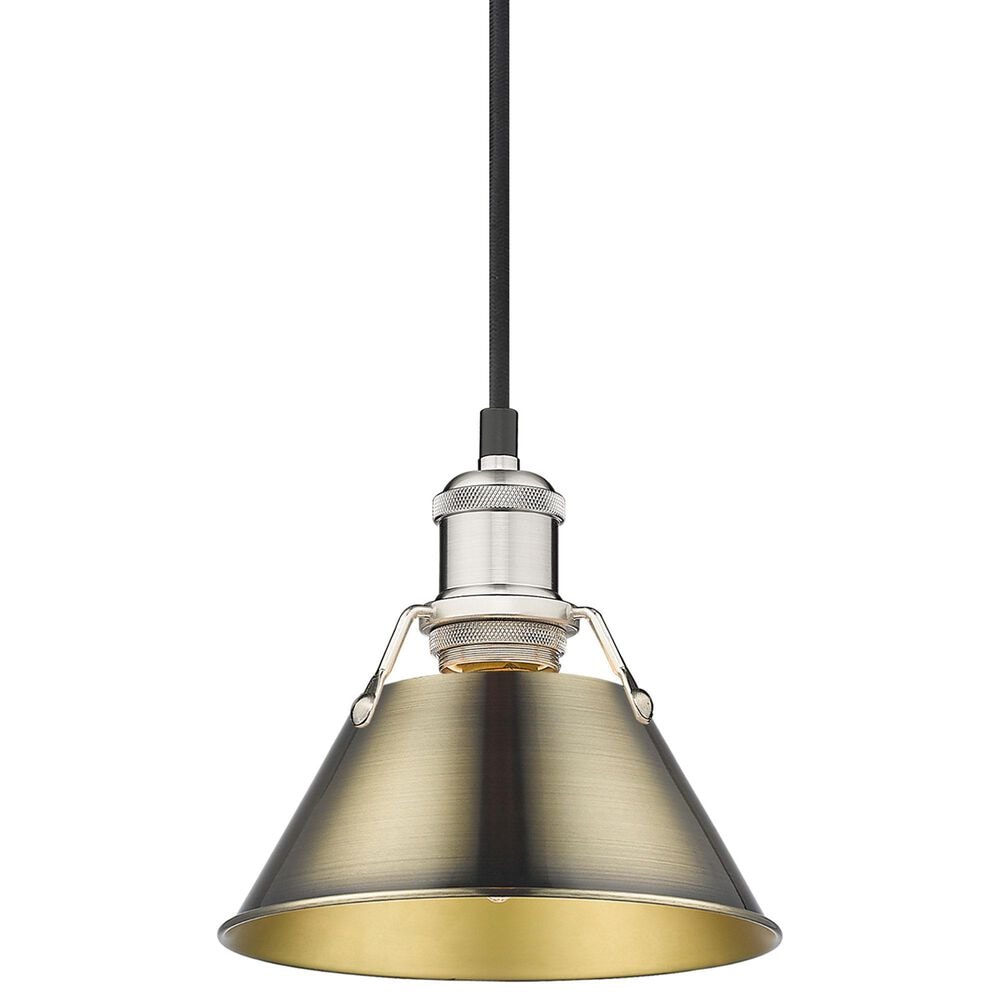 Golden Lighting Orwell 1-Light Small Pendant with Aged Brass Shade in Pewter, , large