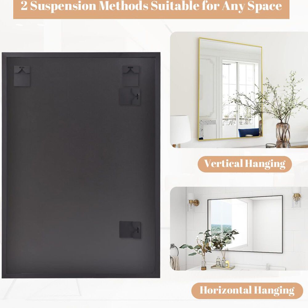 HOMLUX 20" x 28" Wall Mount Rectangular Decorative Mirror in Black, , large