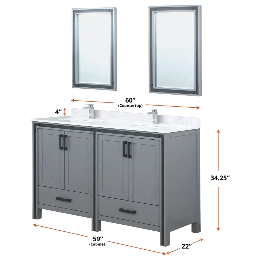 Lexora Home Ziva 60&quot; Double Bathroom Vanity in Dark Grey with 2 cm White Quartz Top and Rectangular Sinks, , large
