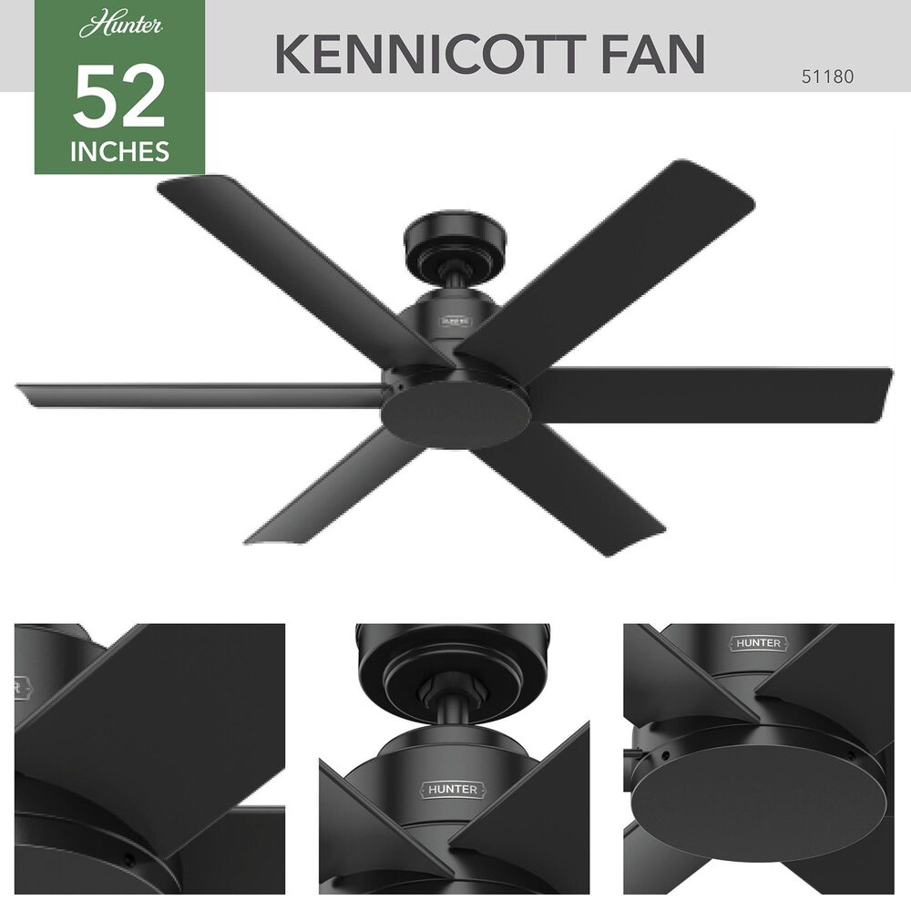 Hunter Kennicott 52&quot; Outdoor Ceiling Fan in Matte Black, , large