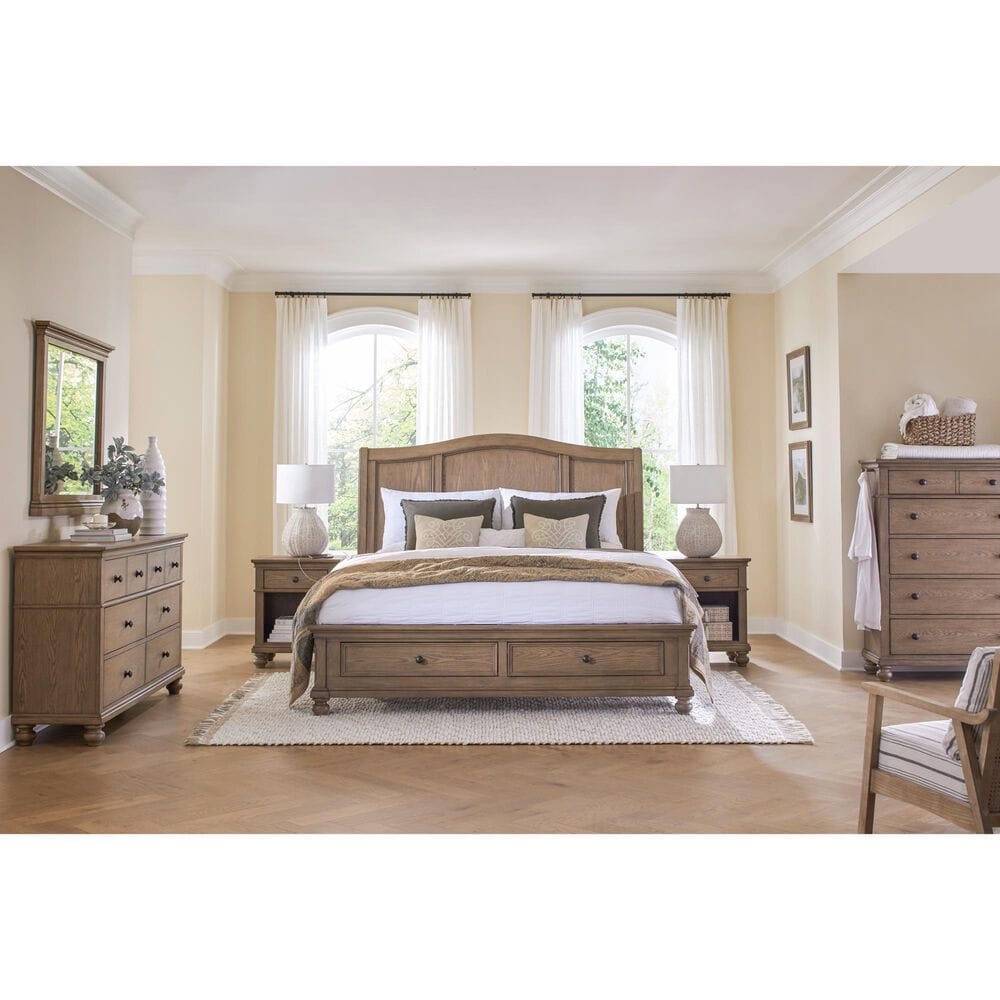 Riva Ridge Oxford California King Sleigh Storage Bed in Tan with USB Ports, , large