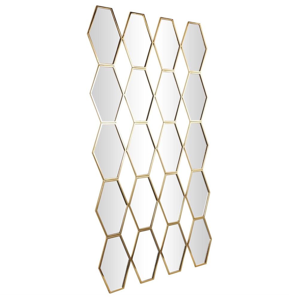 Maple and Jade Metal Geometric Wall Mirror with Diamond and Hexagon Shaped Mirrors in Gold, , large