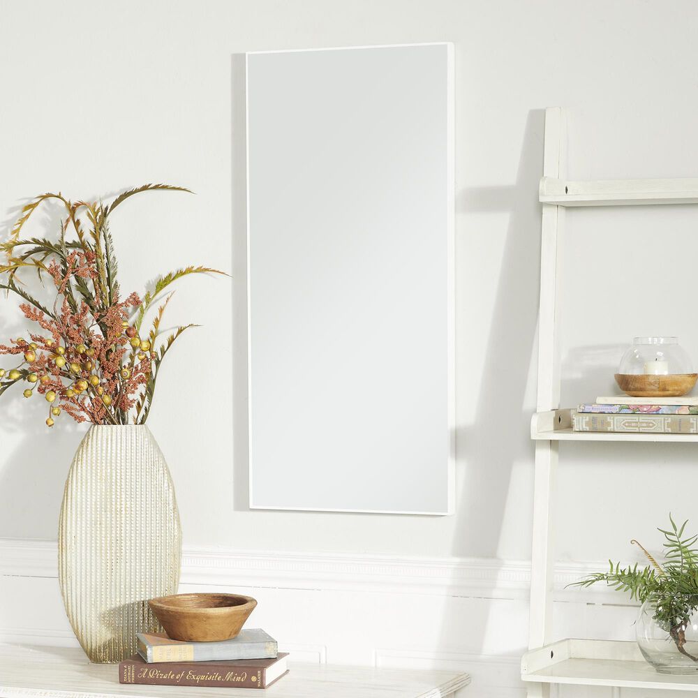 Maple and Jade 30&quot; x 14&quot; Rectangular Wood Wall Mirror with Thin Frame in White, , large
