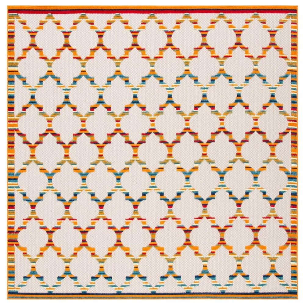 Safavieh Cabana CBN333A 6"7" Square Ivory and Orange Indoor/Outdoor Area Performance Rug, , large