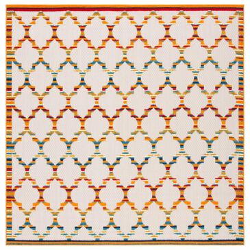 Safavieh Cabana CBN333A 6"7" Square Ivory and Orange Indoor/Outdoor Area Performance Rug, , large