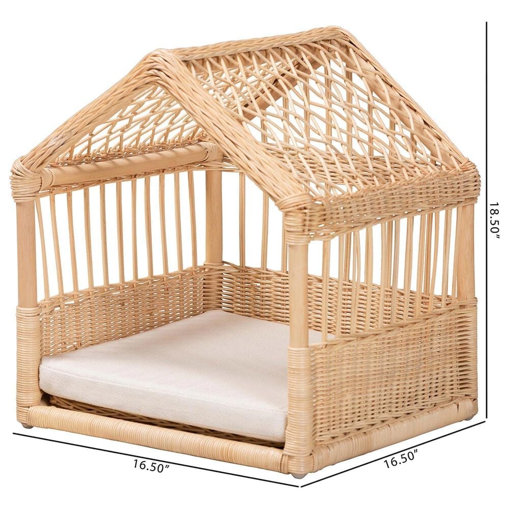 Baxton Studio Pieta Rattan Pet Bed with Removable Cushion in Natural Brown, , large