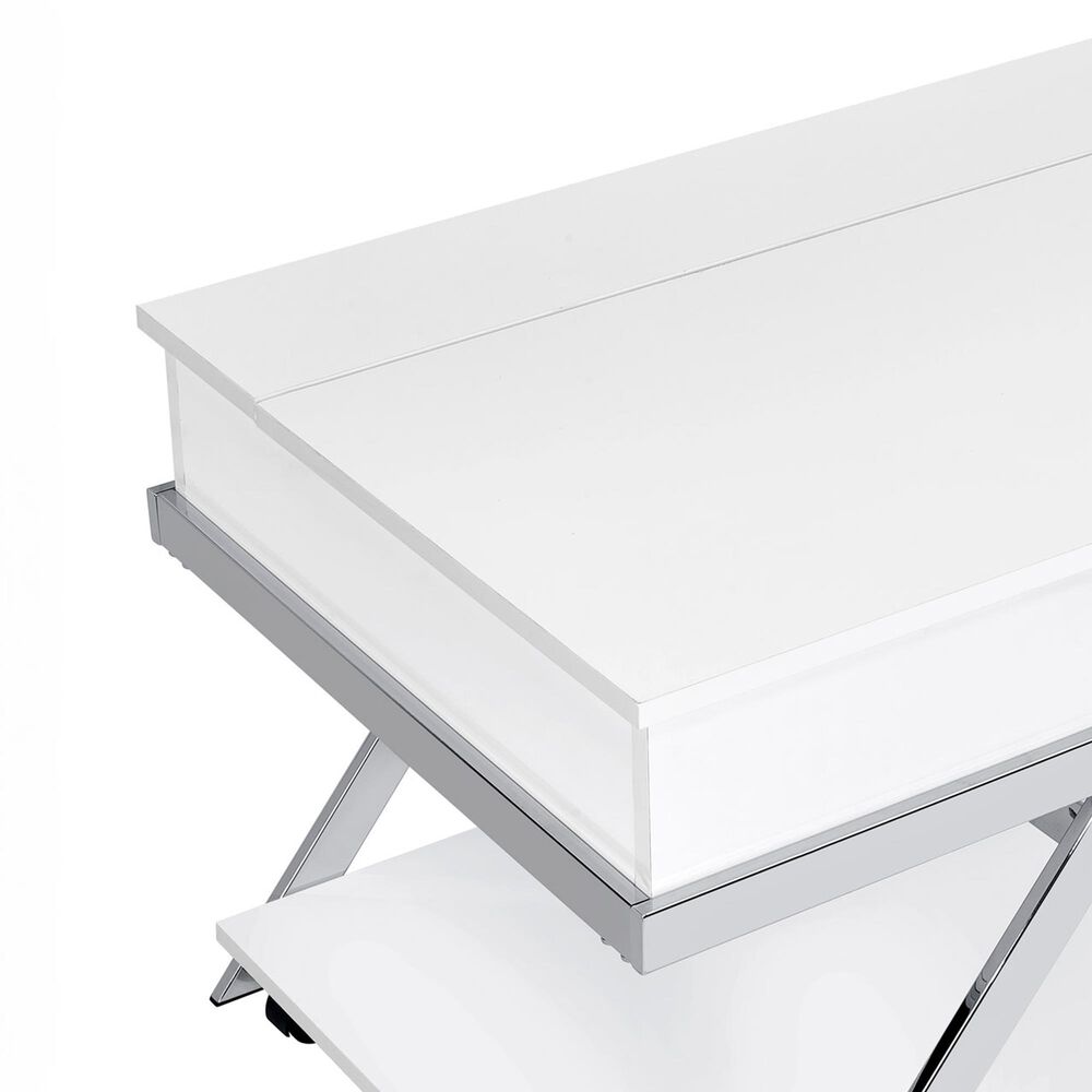 Steve Silver Furniture Zena Lift-Top Cocktail Table with Casters in White and Chrome, , large