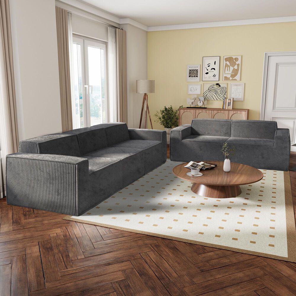 Furniture of America Facil 5-Piece Modular Track Arm Sofa Set in Dark Gray, , large