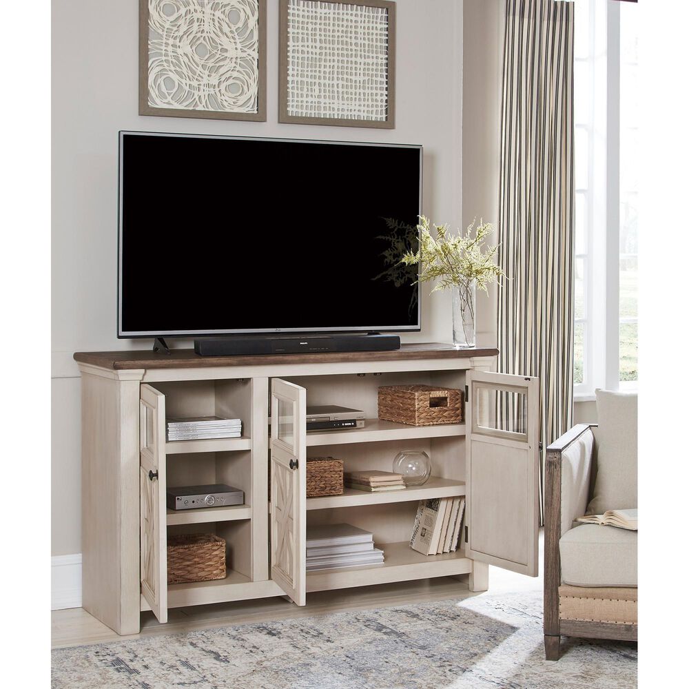 Ashley Bolanburg 60&quot; TV Stand in Textured White and Weathered Gray, , large