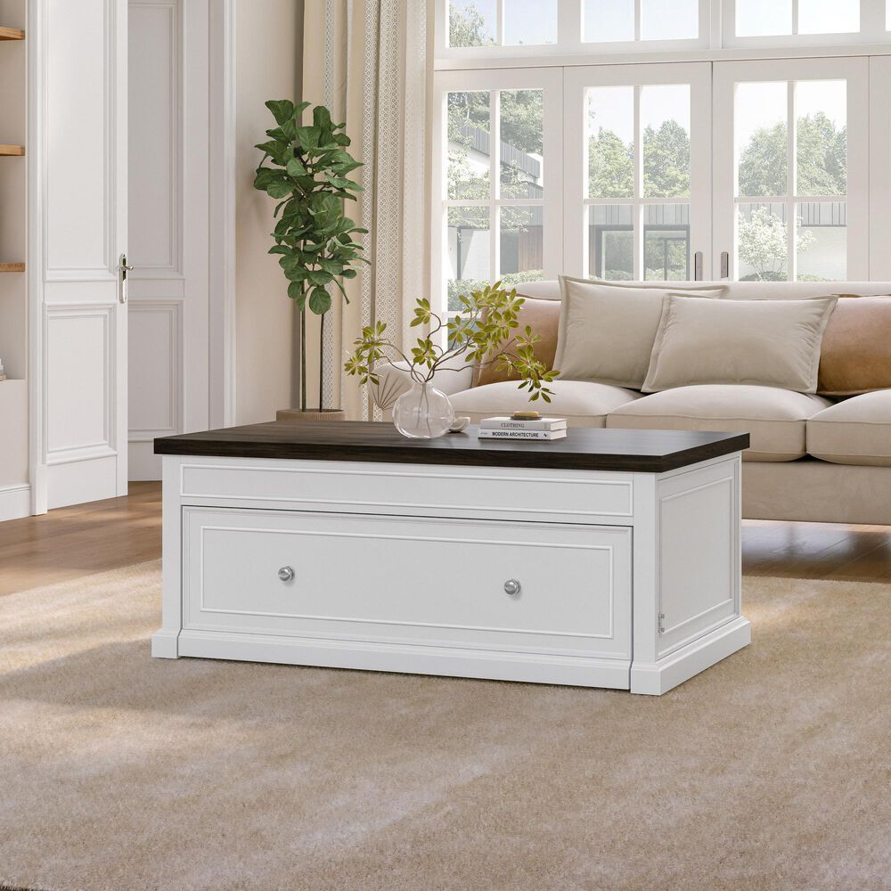 Richlands Furniture Soren Lift Top Dream Console with Twin Convertible Bed in White and Brown, , large