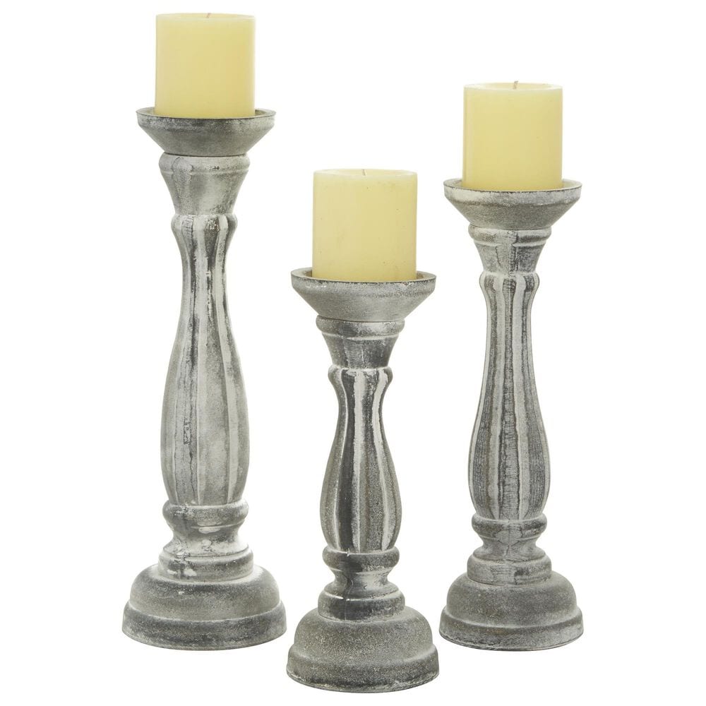 Maple and Jade Turned Pillar Decorative Candle Holder in Washed Gray and Black &#40;Set of 3&#41;, , large