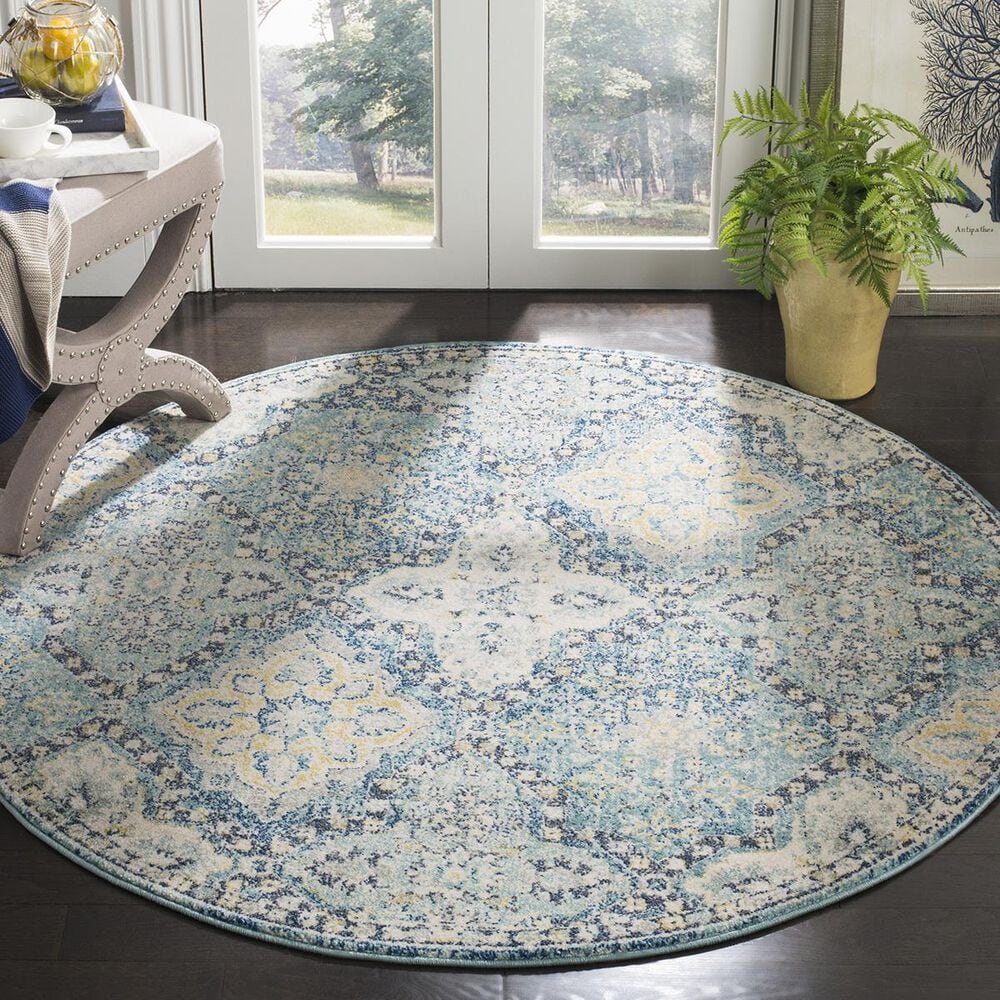Safavieh Evoke EVK274C 5&#39;1&quot; Round Light Blue and Ivory Area Rug, , large