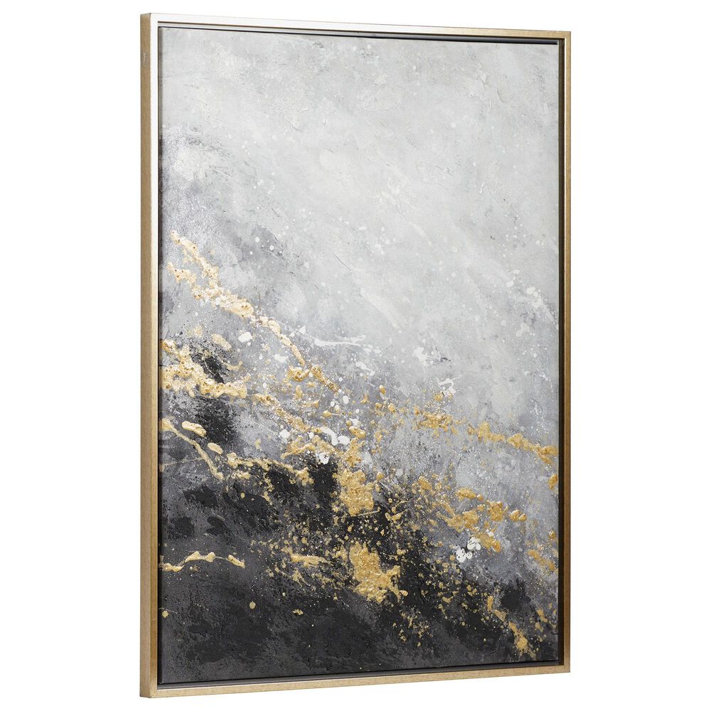 CosmoLiving by Cosmopolitan 40" x 30" Abstract Corner Wall Art in Black, Metallic Gold, White and Smoky Gray, , large