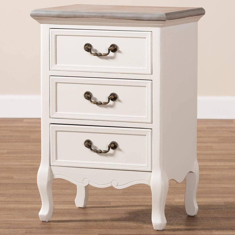 Baxton Studio Capucine 3-Drawer End Table in Natural Whitewashed Oak and White, , large