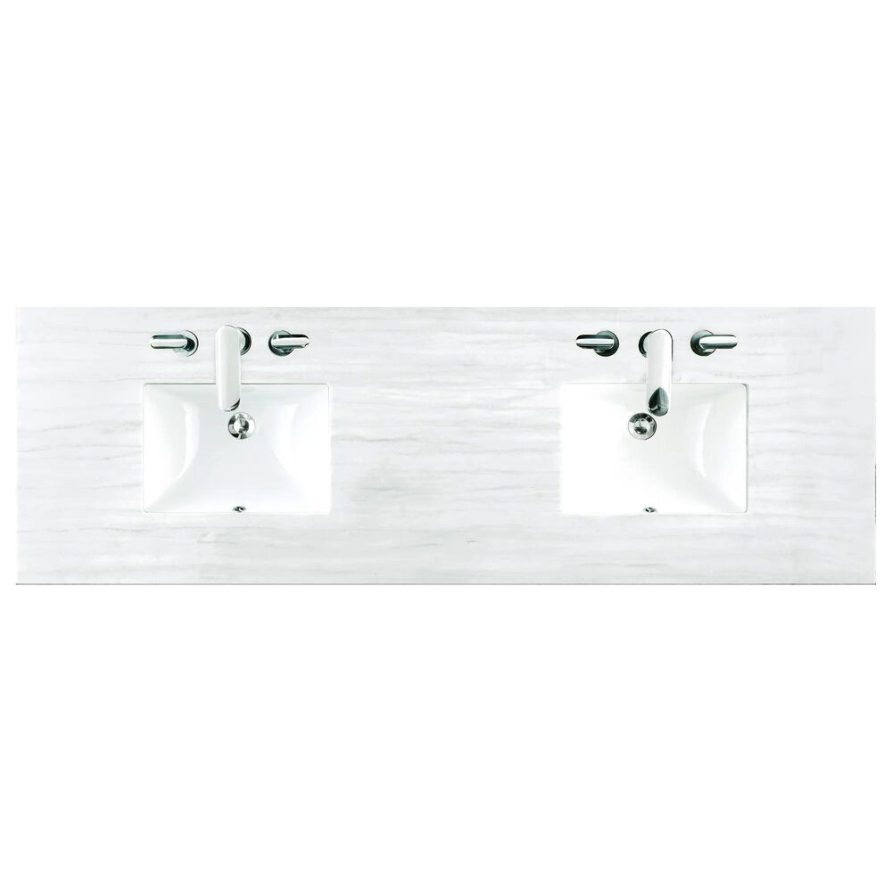 James Martin Vanities Chicago 72&quot; Double Bathroom Vanity in Glossy White with 3 cm Arctic Fall Solid Surface Top and Rectangular Sinks, , large
