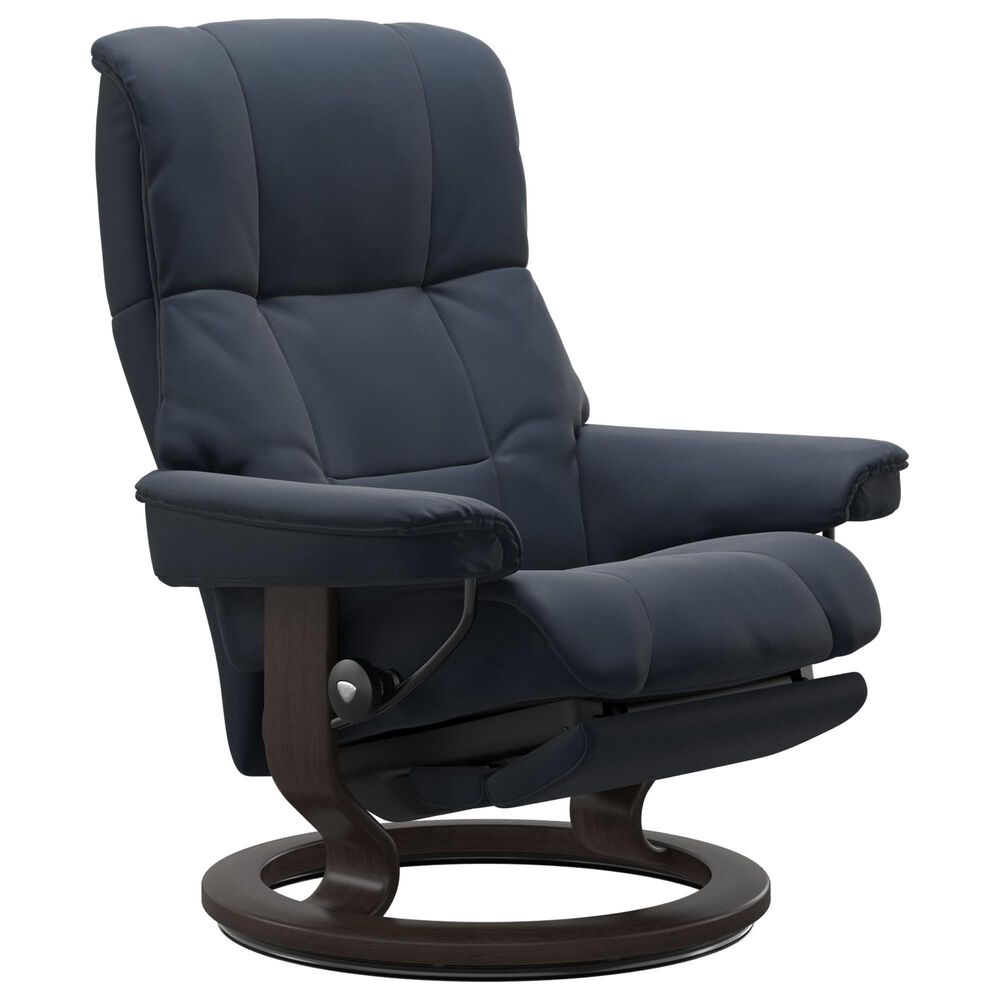 Stressless Mayfair Large Classic Power Recliner with Wenge Base in Paloma Oxford Blue, , large