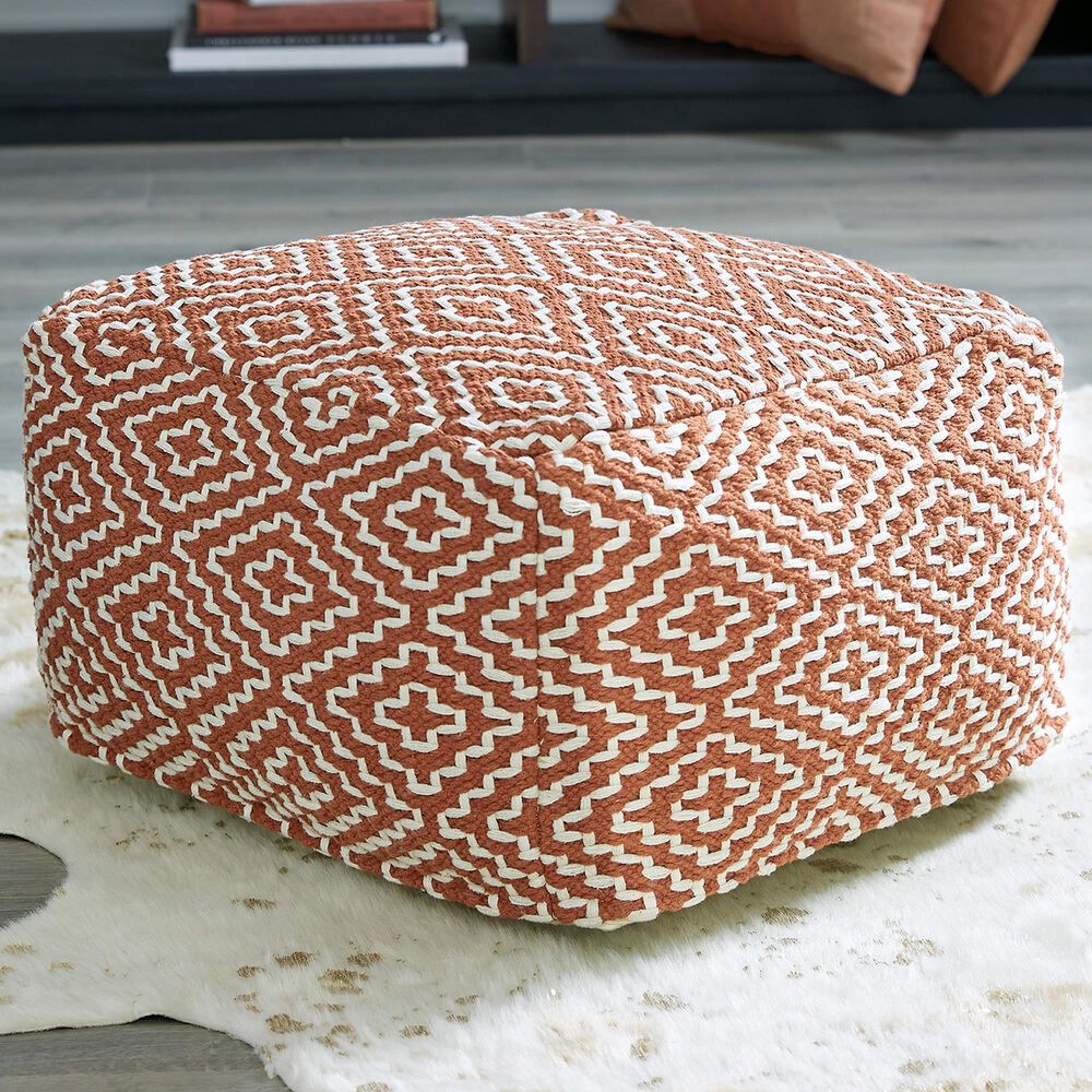 Ashley Brynnsen Pouf in Rust and Ivory, , large