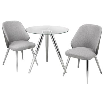 Brassex Eliseo 3-Piece Dining Set with Grey Cushion in Chrome and Clear, , large