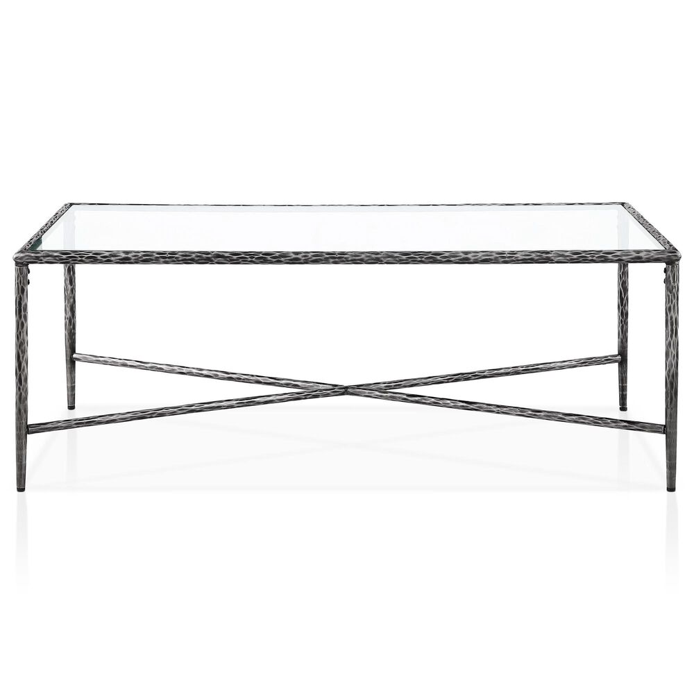 Furniture of America Lalia Coffee Table with Tempered Glass Top and Bullnose Edge in Gun Metal, , large
