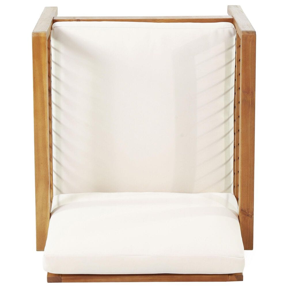 Hearth and Haven Outdoor Acacia Wood Club Chair with Beige Cushions and Slat Panel in Teak, , large