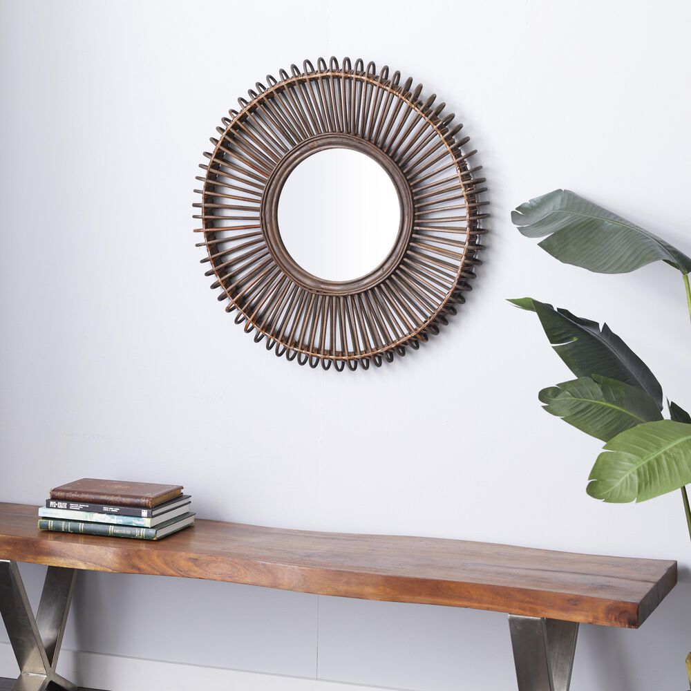 Maple and Jade 30&quot; Round Wall Mirror in Matte Brown, , large
