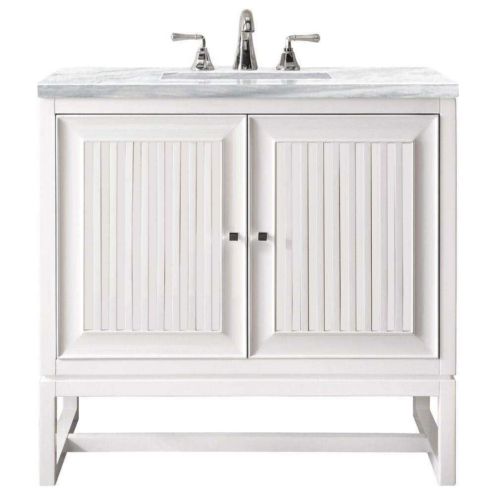 James Martin Vanities Athens 30" Single Bathroom Vanity in Glossy White with 3 cm Arctic Fall Solid Surface Top and Rectangular Sink, , large