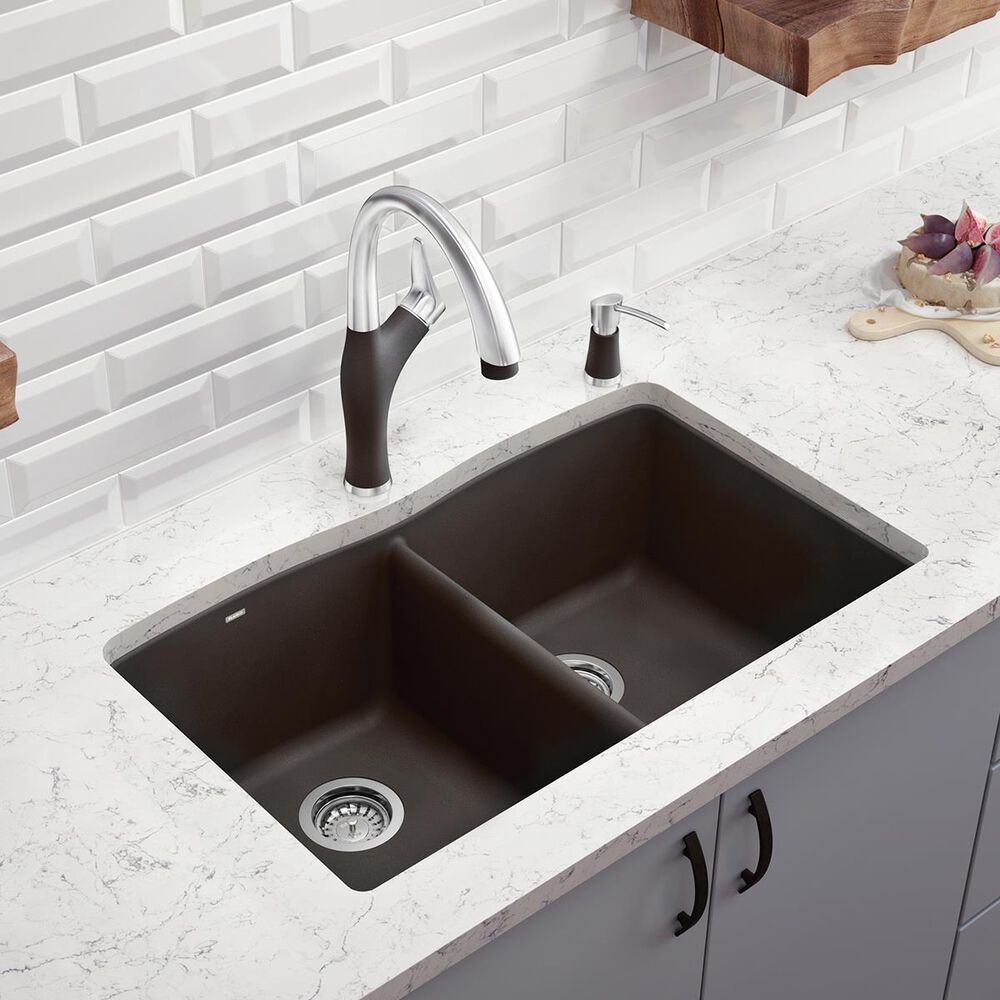 Blanco Diamond 32&quot; Equal Double Bowl Kitchen Sink in Cinder, , large