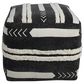 LR Home 18" Square Striped Pouf in Black and White, , large
