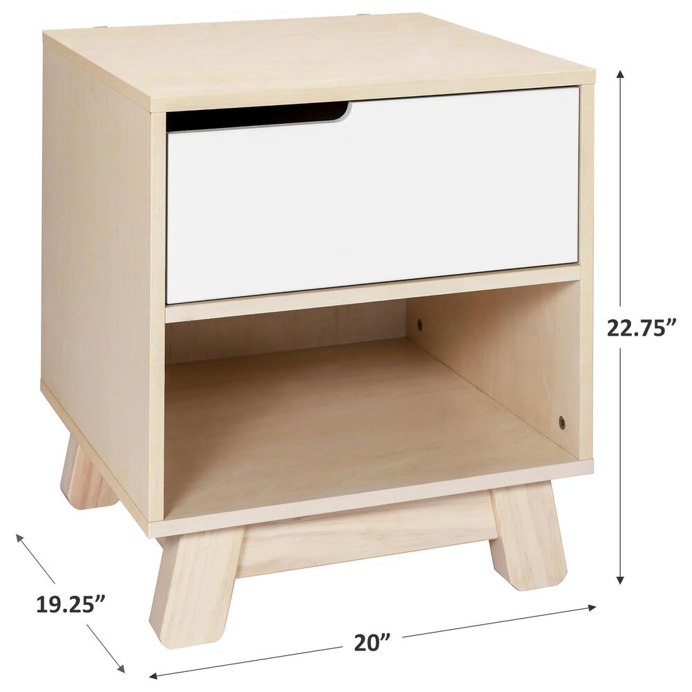 Babyletto Hudson 1 Drawer Nightstand with USB Port in Washed Natural and White, , large