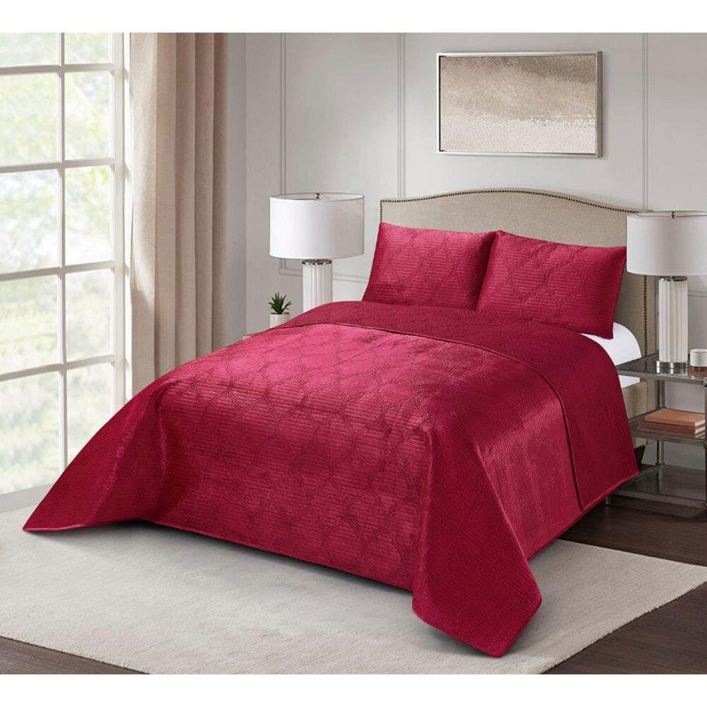 Duke Imports Virah Bella Micromink 3-Piece King Quilt Set in Burgundy Tetra, , large