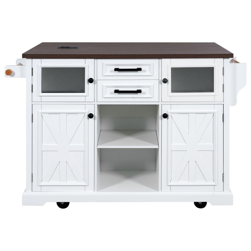 HOMLUX 54.9" Kitchen Island with Drop Leaf in White and Brown, , large