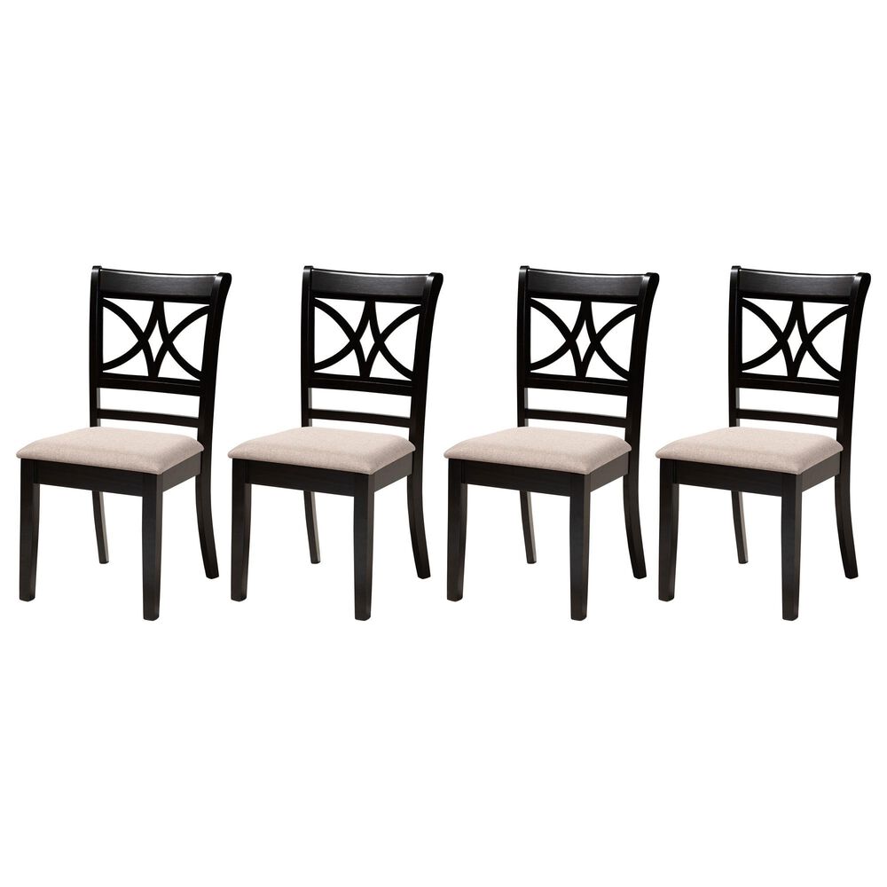Baxton Studio Clarke Side Chair with Sand Cushion in Espresso Brown (Set of 4), , large